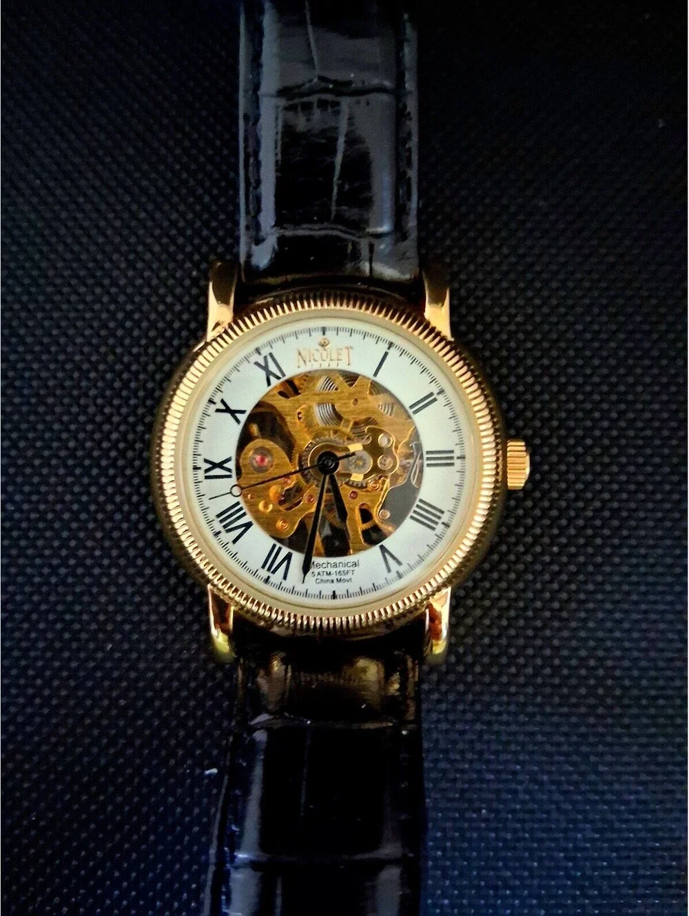 NEW in Box RARE Nicolet 1886 NT322122 Skeleton Mechanical Men's Leather Watch